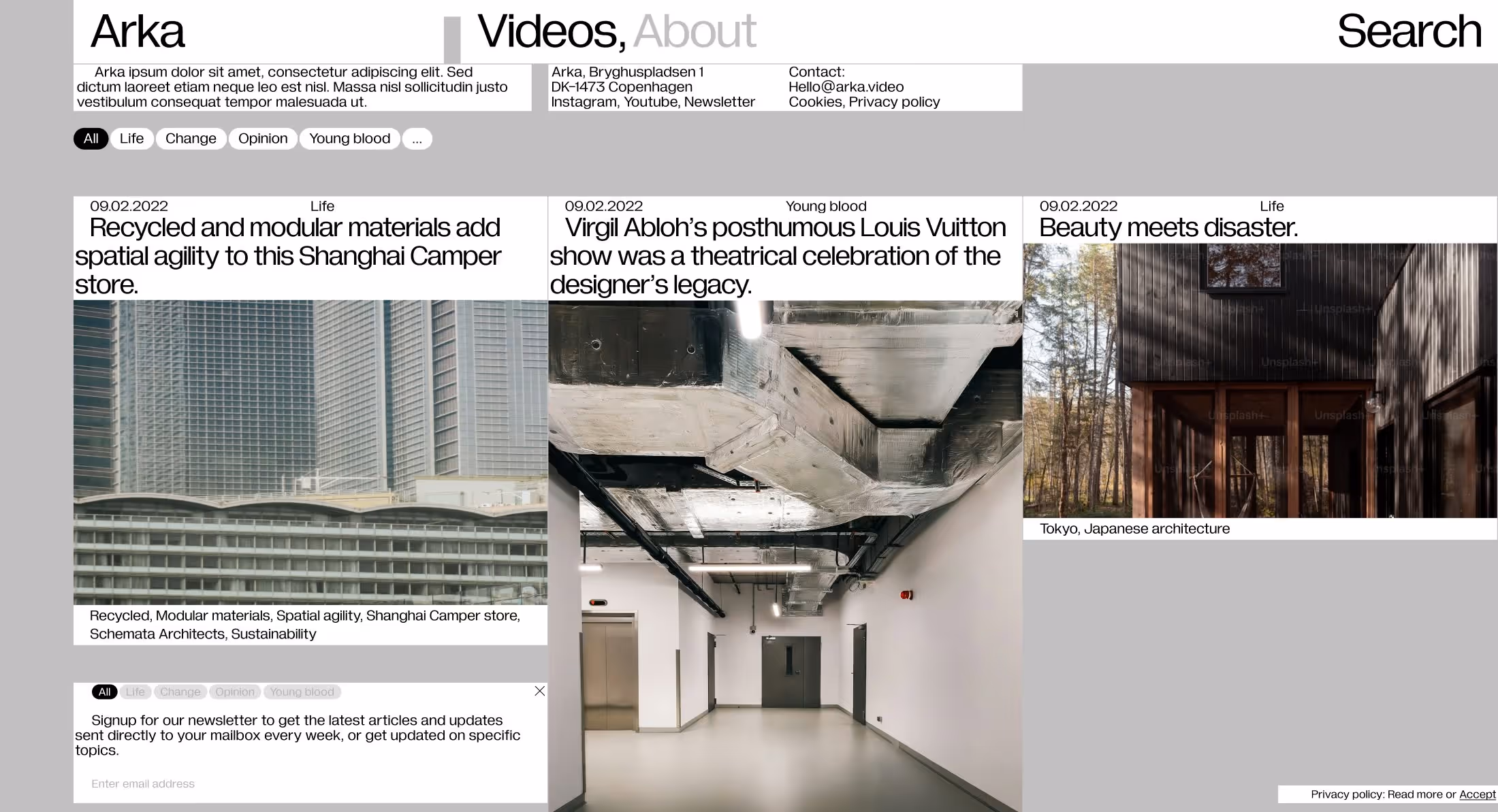 Website layout with two women: one smiling outside wearing a blue scarf by a storefront, another standing inside wearing glasses and an apron.